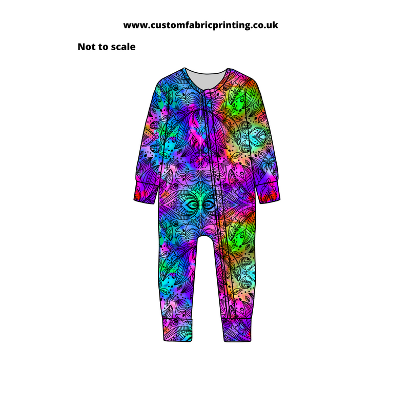A mock up of a romper suit with seamless design lotus. 